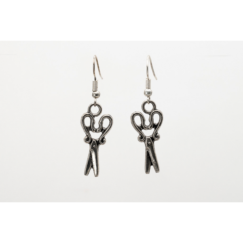 Hairdresser Motif Earrings in Tibetan Silver with Silver-Plated Hooks