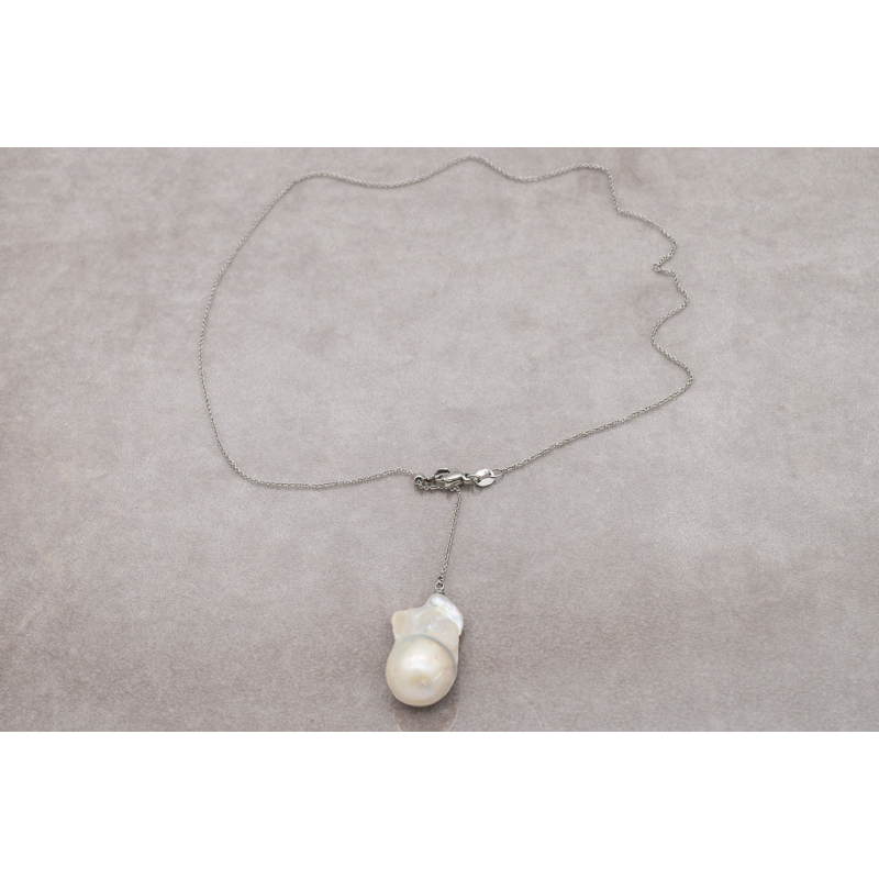 Large Baroque Freshwater Pearl on Silver Chain