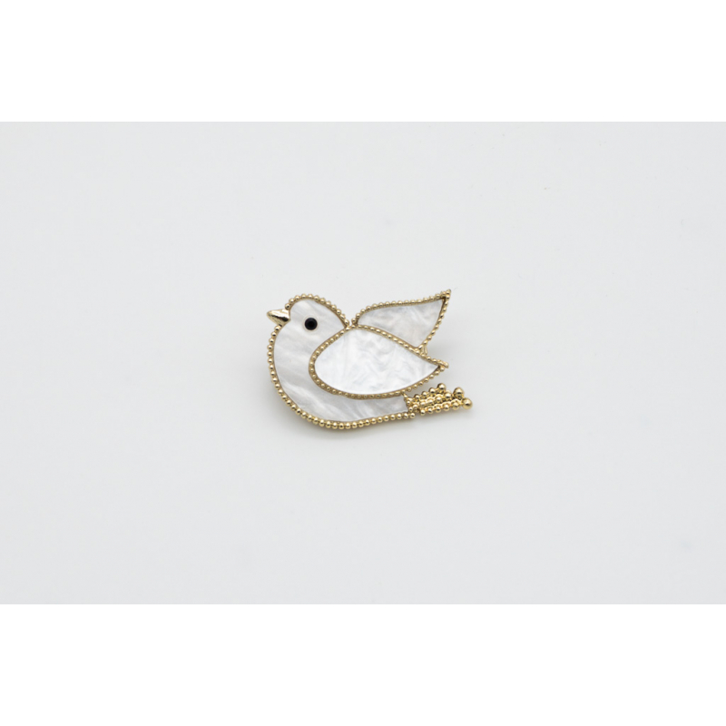 Golden Brooch with Mother-of-Pearl and Bird Design