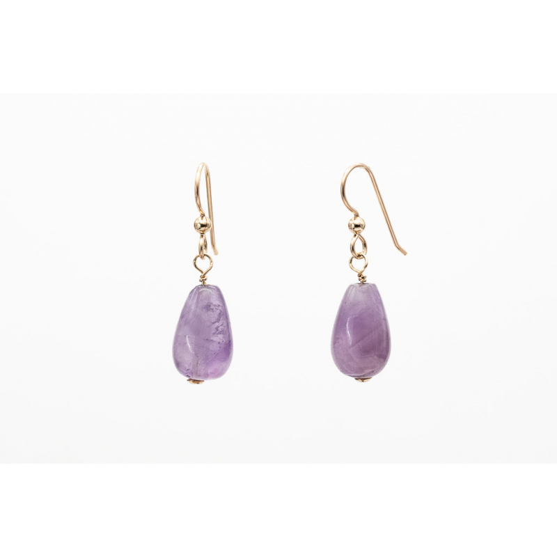 Natural Amethyst Teardrop Earrings with Gold Filled Hooks