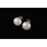 White Freshwater Pearl Earrings with Silver Details