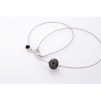 Black Single Pearl Necklace with Silver Clasp