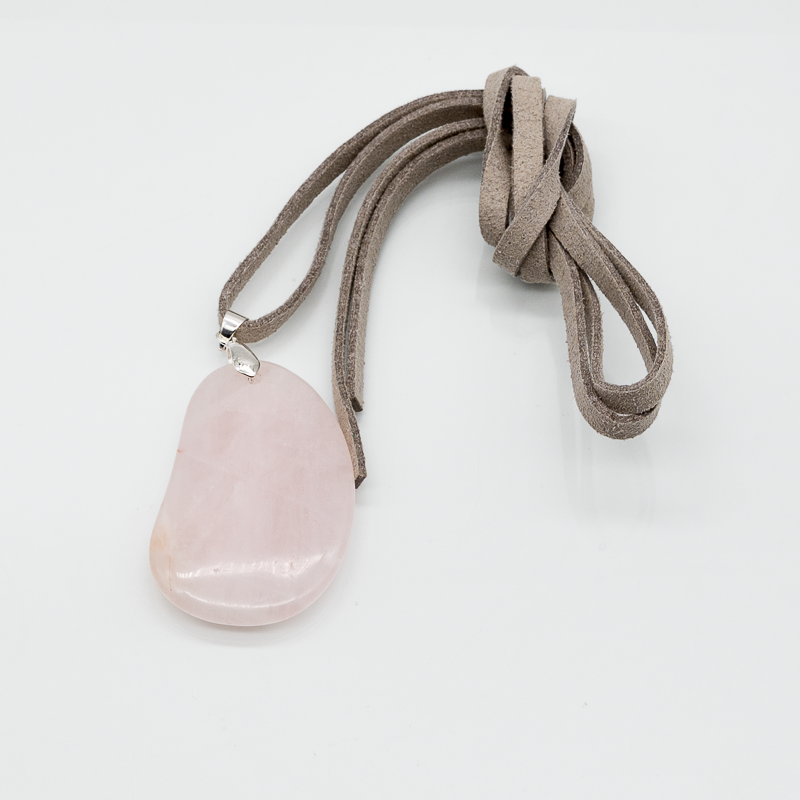 Large rose quartz pendant on leather cord