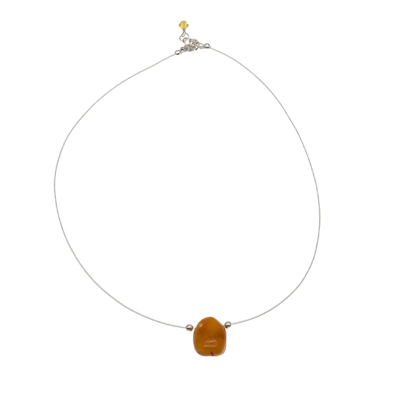 Amber necklace with sterling silver and drop-shaped stone