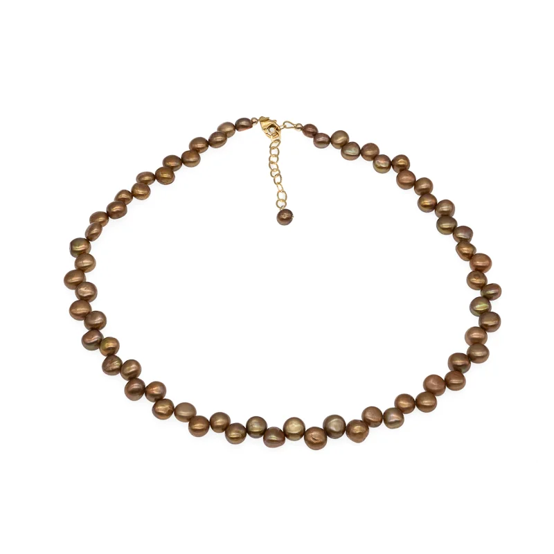 Brūni-zeltaina Mabe pērļu kaklarota ar 14k gold filled aizdari